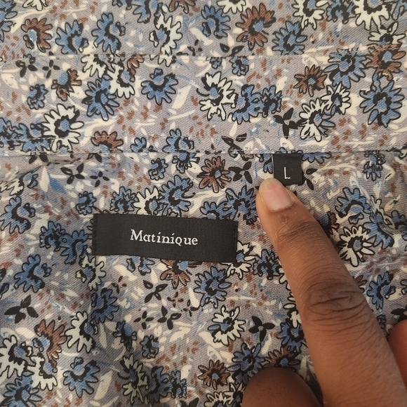 Matinique Grey Blue Floral Long Sleeve Men's Shirt. 100% cotton. Size L - Picture 10 of 14
